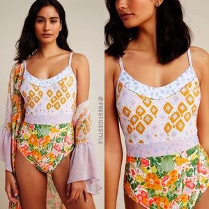 Alja Horvat Tartini ANTHROPOLOGIE floral and pattern One Piece Swimsuit, sz L